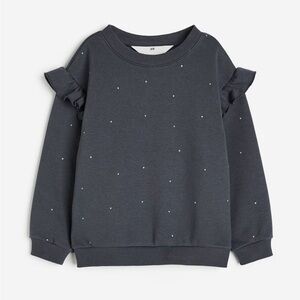 H&M Dark Gray/Dotted Ruffle-Trimmed Sleeve Sweatshirt size 6X/7